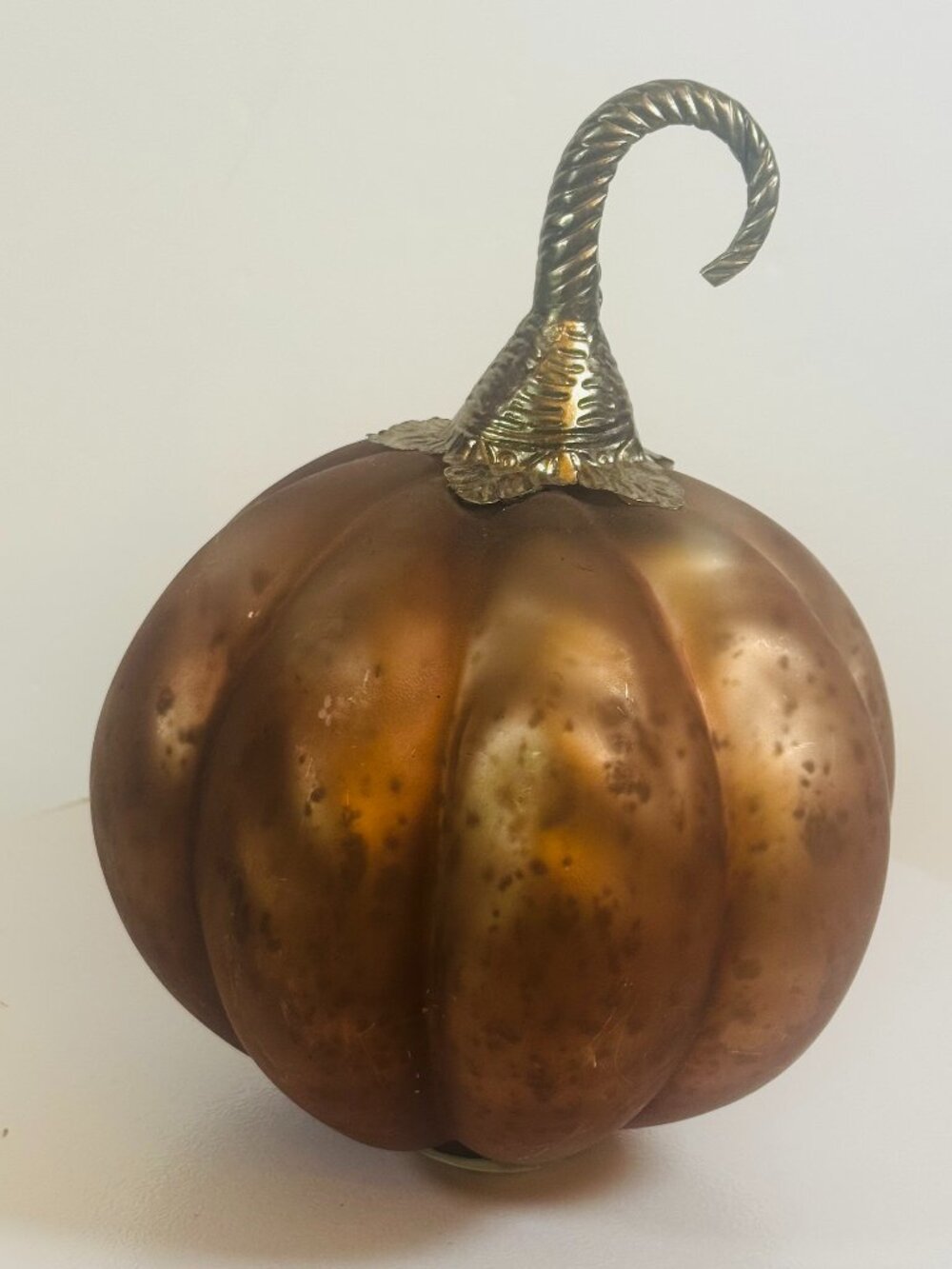 Copper Color Mercury Glass 8.75" Pumpkin with Brass Stem Fall Autumn Decor